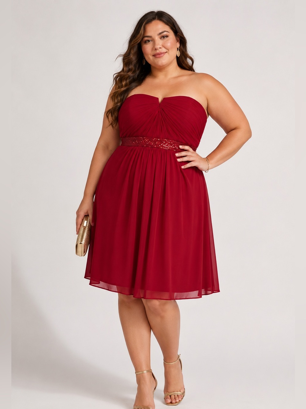 Adrianna Papell Plus Size 20 Tomato Red Strapless Sweetheart Cocktail Party